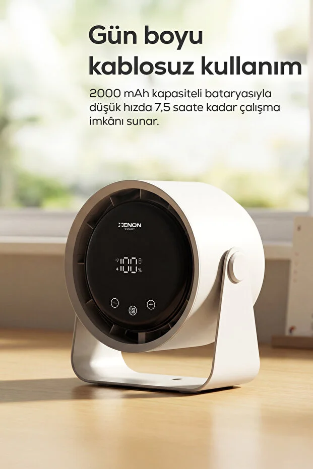 Taşınabilir Masaüstü Fanı | 100 Kademe Kontrol, Şarjlı, Dokunmatik Ekran, 2000mAh, USB-C (X6113)